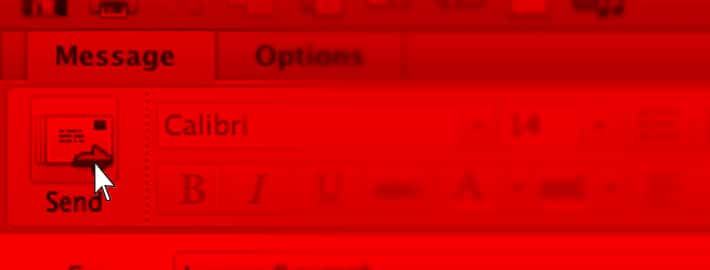 A red screen with a arrow hovering over the send button in a business computer screen
